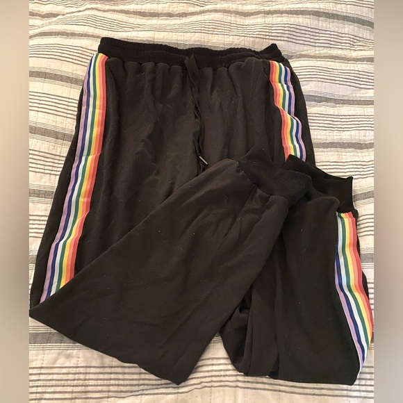Pants - Women’s Black Sweatpants Joggers with Rainbow Color Detail